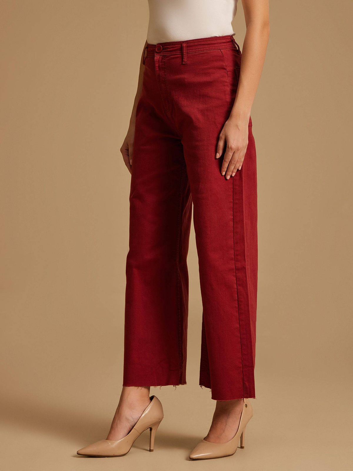 Maroon High Waisted Wide Leg Denim | WL90 - view 3