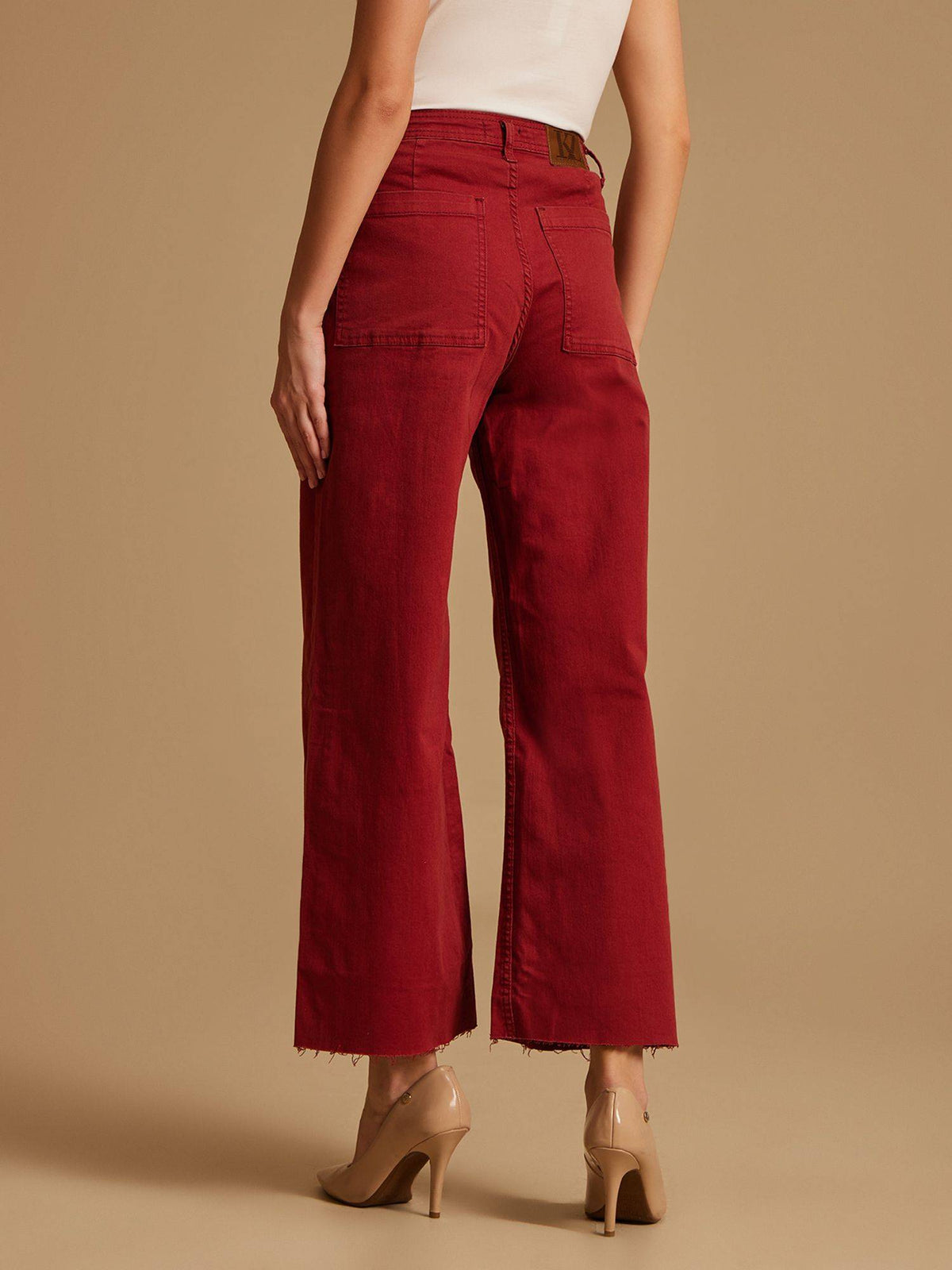 Maroon High Waisted Wide Leg Denim | WL90 - view 4