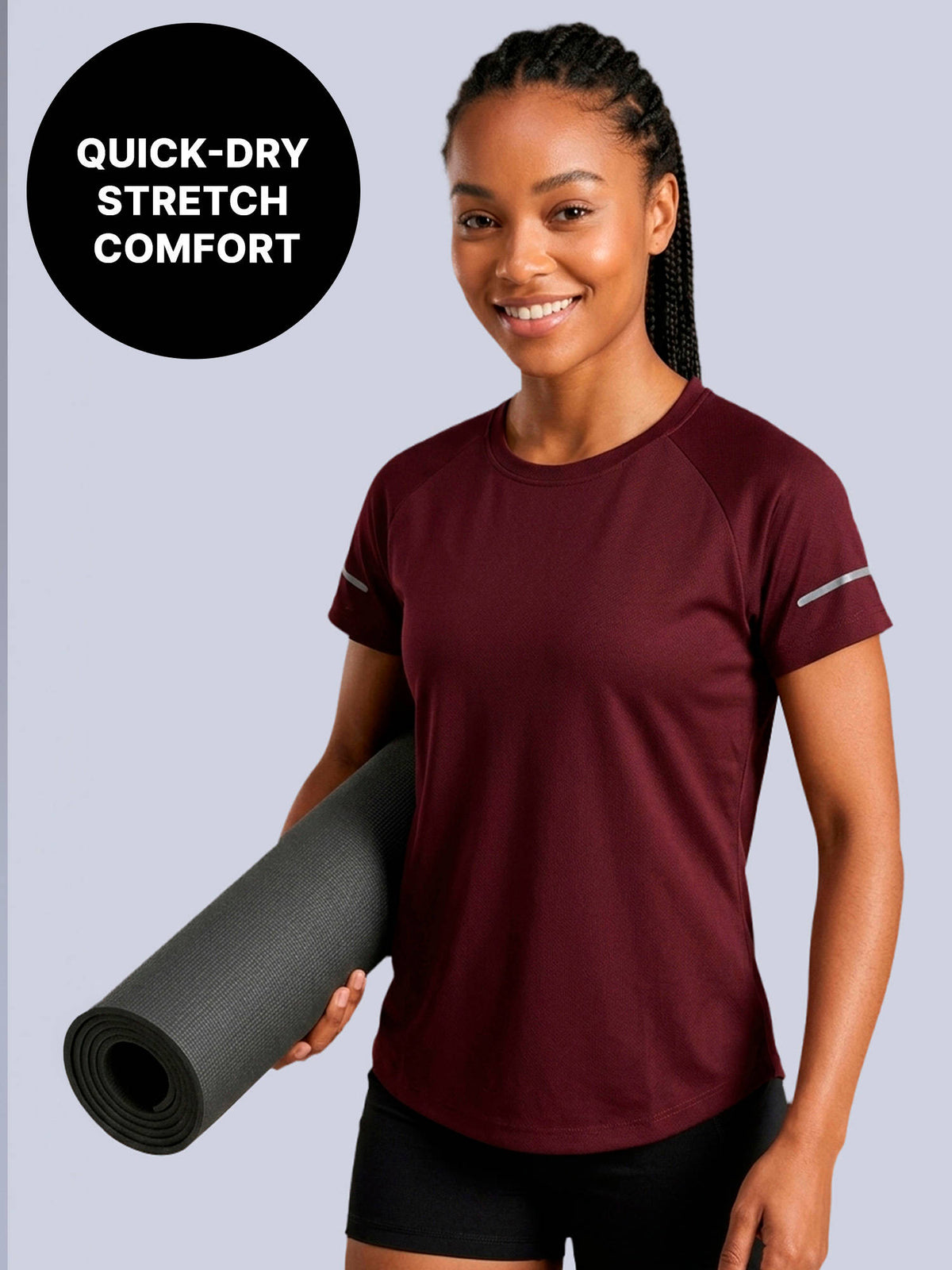 Quick Dry Tee with Soft Stretch & Reflective Detail for Gym & Running KIC026 Wine | TS56 - view 1