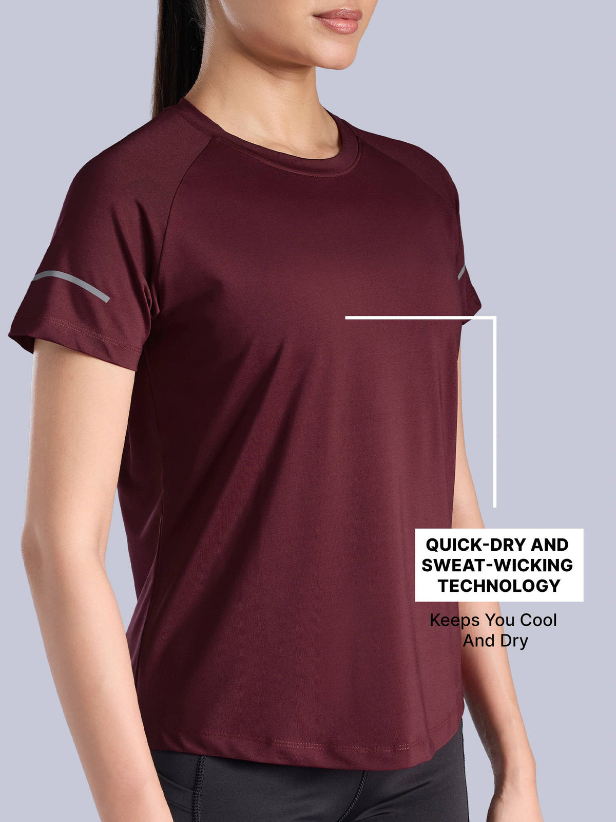 Quick Dry Tee with Soft Stretch & Reflective Detail for Gym & Running KIC026 Wine | TS56 - view 2