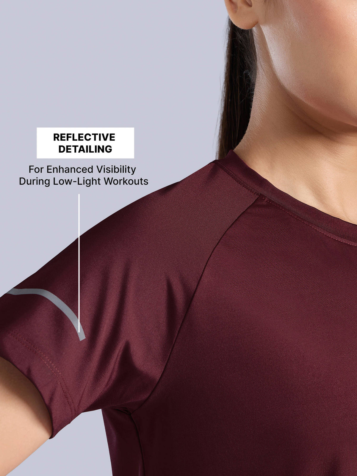 Quick Dry Tee with Soft Stretch & Reflective Detail for Gym & Running KIC026 Wine | TS56 - view 3