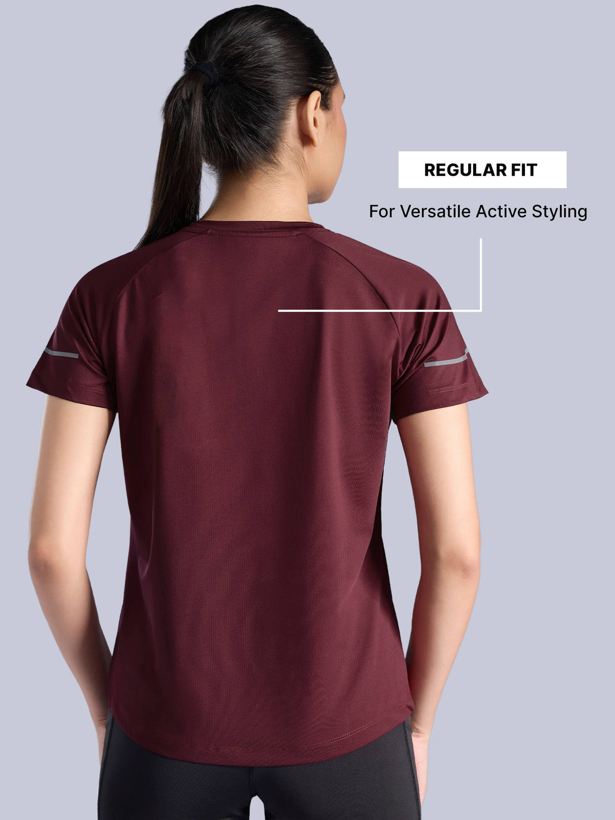 Quick Dry Tee with Soft Stretch & Reflective Detail for Gym & Running KIC026 Wine | TS56 - view 4