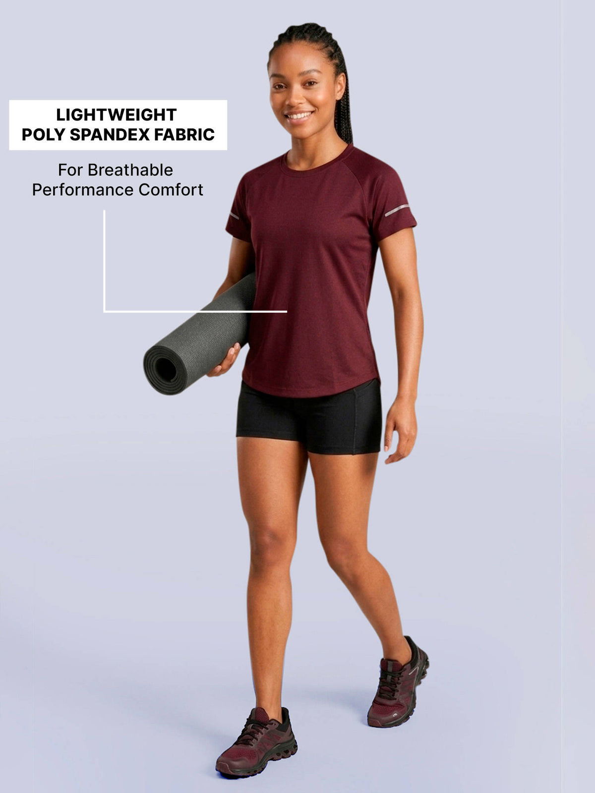 Quick Dry Tee with Soft Stretch & Reflective Detail for Gym & Running KIC026 Wine | TS56 - view 5