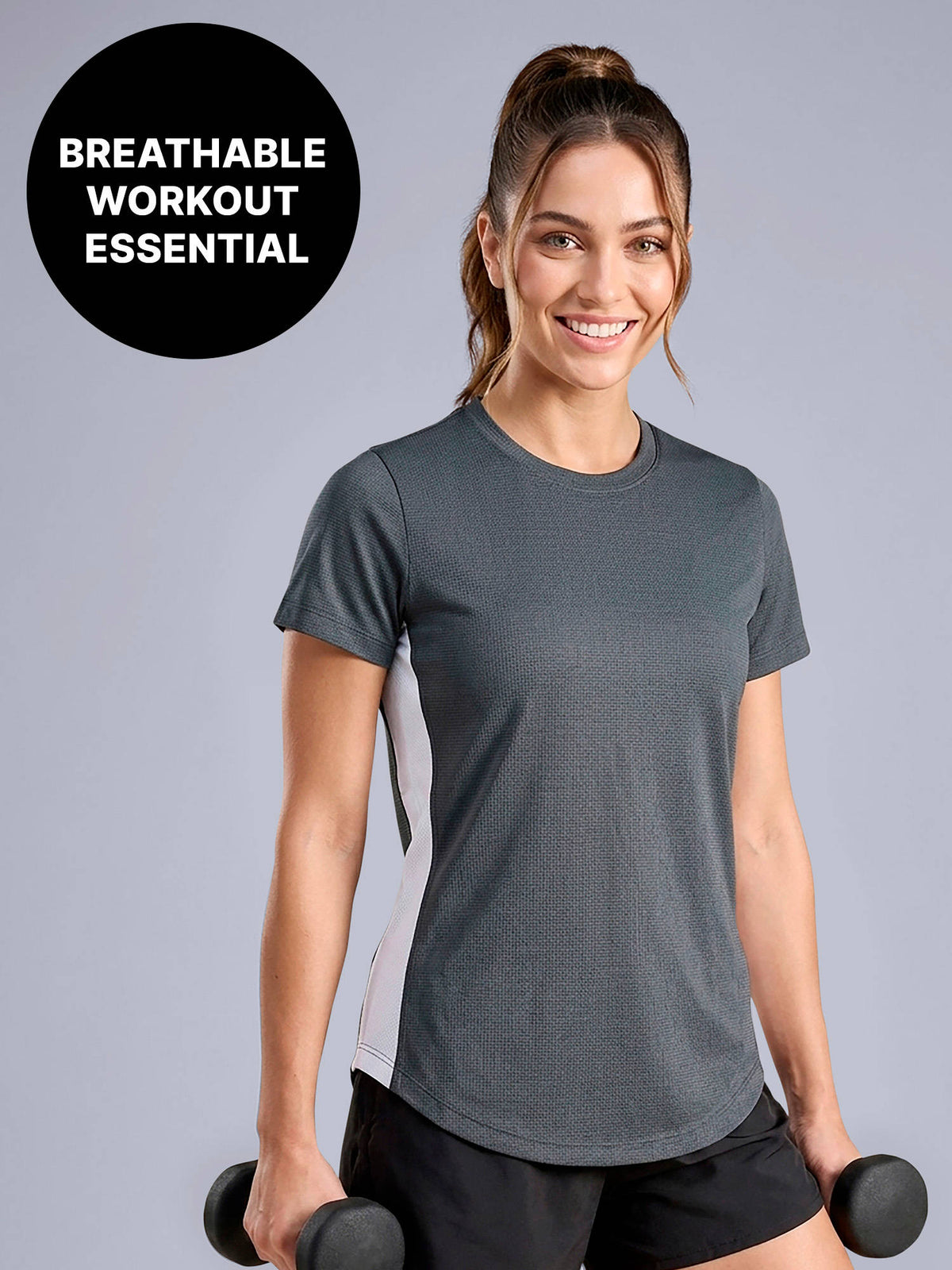 Lightweight Quick Dry Power Move Colorblock Performance Tee for Gym & Running KIC029 Grey | TS56 - view 1