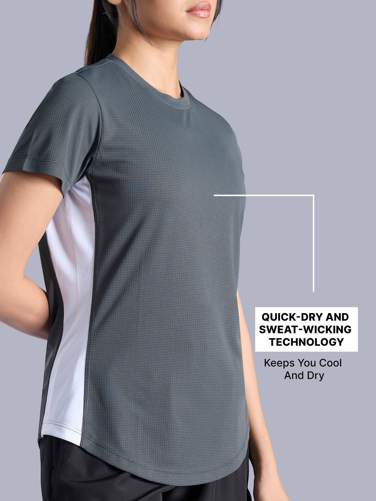 Lightweight Quick Dry Power Move Colorblock Performance Tee for Gym & Running KIC029 Grey | TS56 - view 2