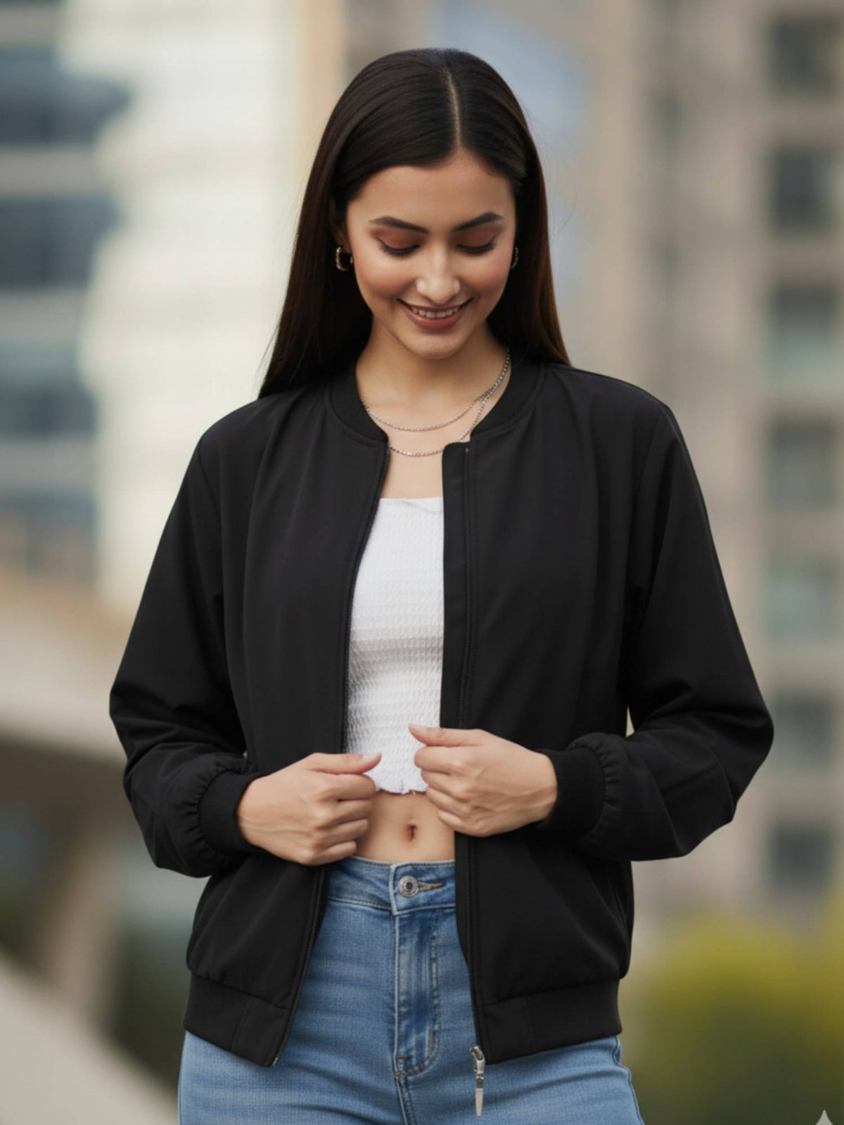 Black Mandarin Neck Solid Jacket | JC78 - view 2