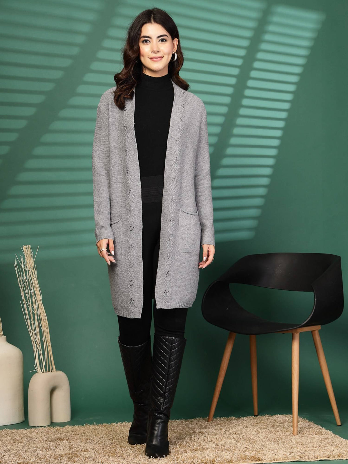 Grey Open Front Textured Shrug | JC78 - view 1