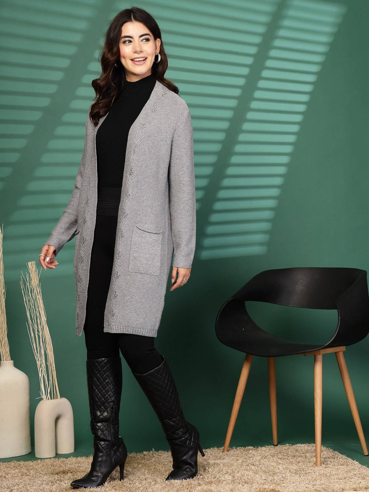 Grey Open Front Textured Shrug | JC78 - view 2