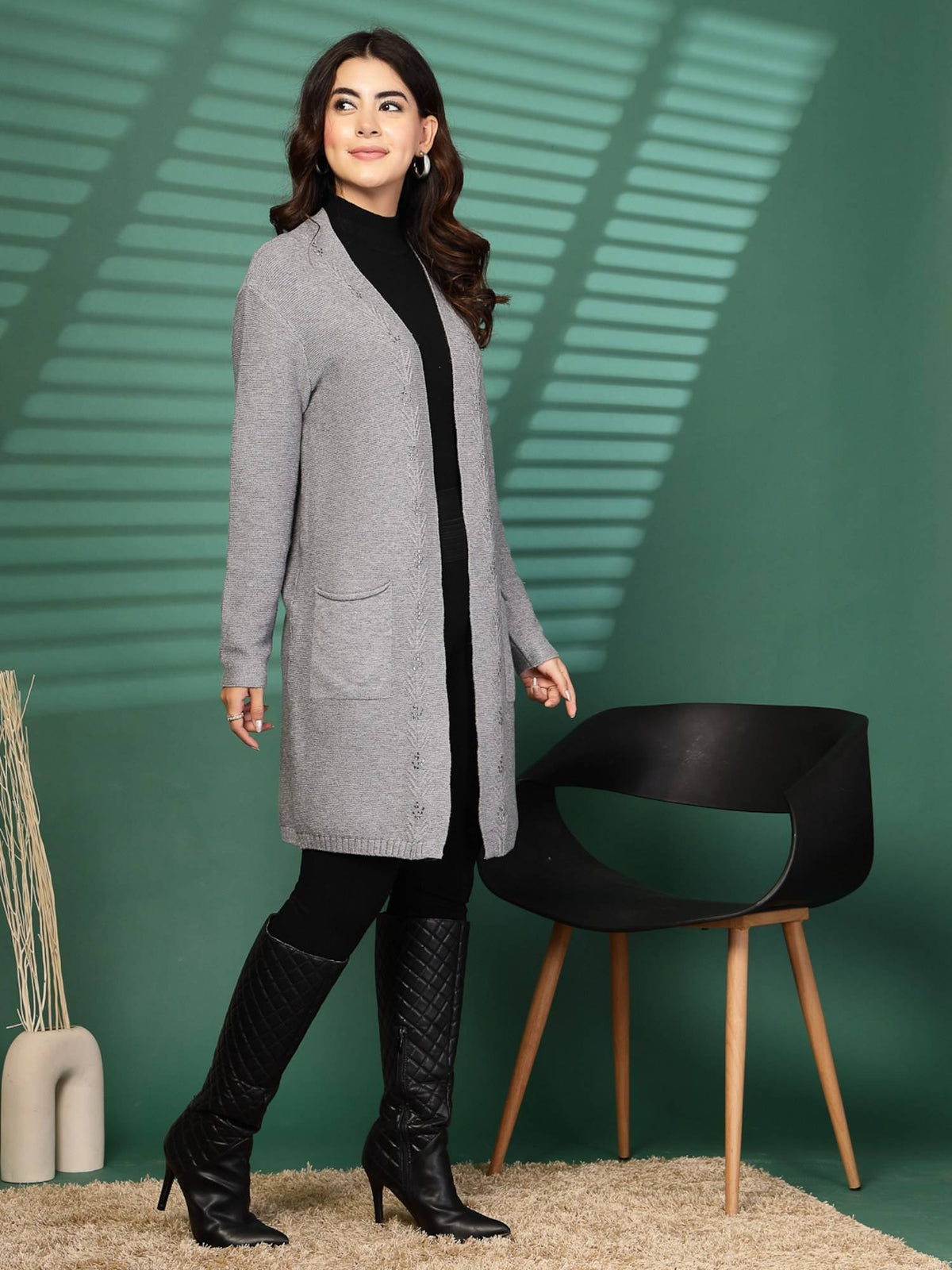 Grey Open Front Textured Shrug | JC78 - view 3