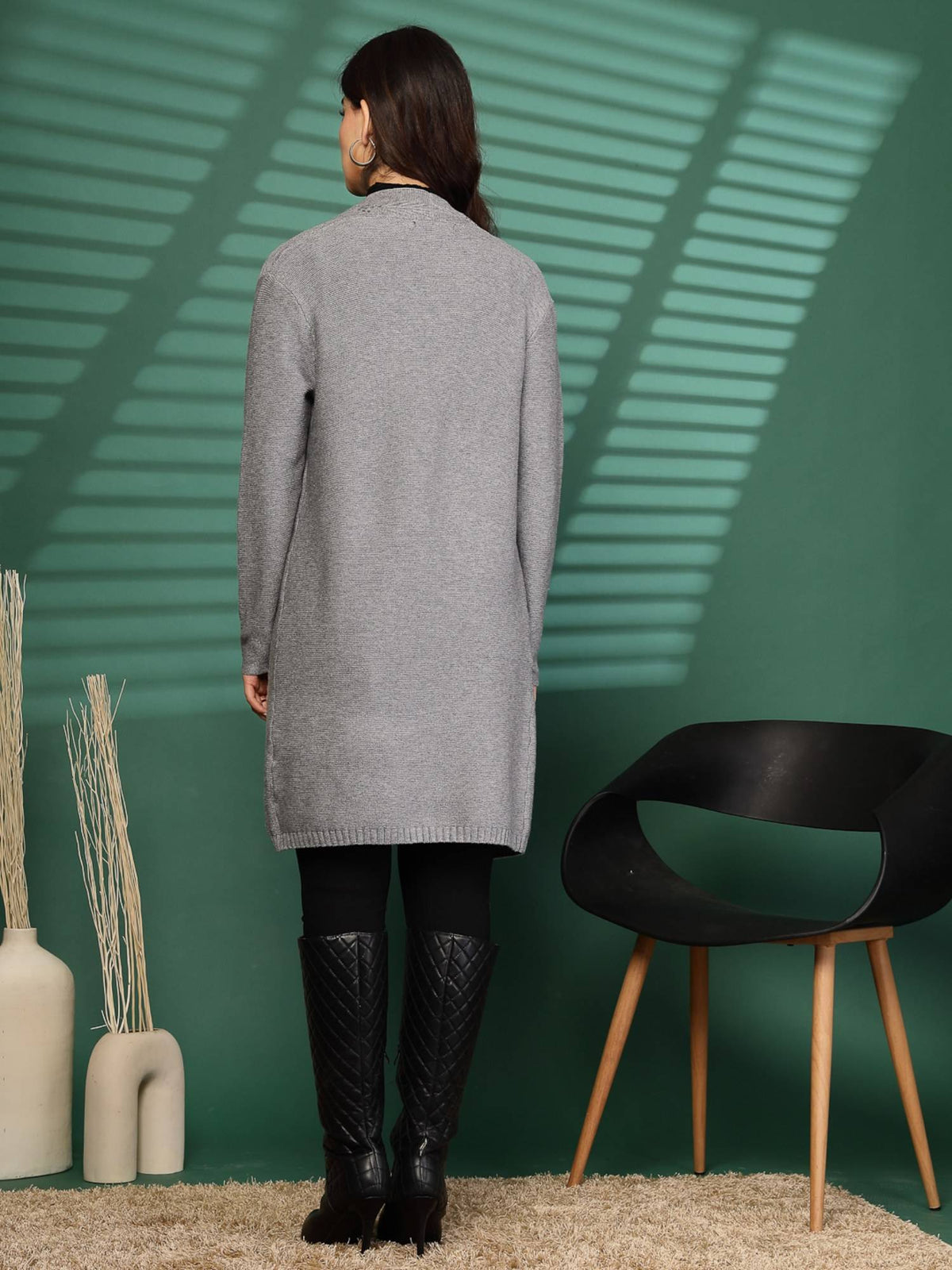 Grey Open Front Textured Shrug | JC78 - view 4