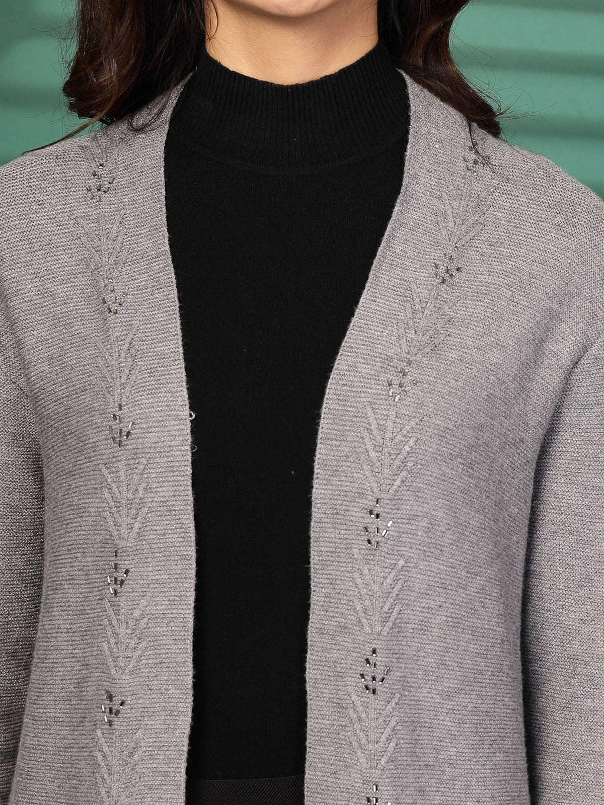 Grey Open Front Textured Shrug | JC78 - view 5