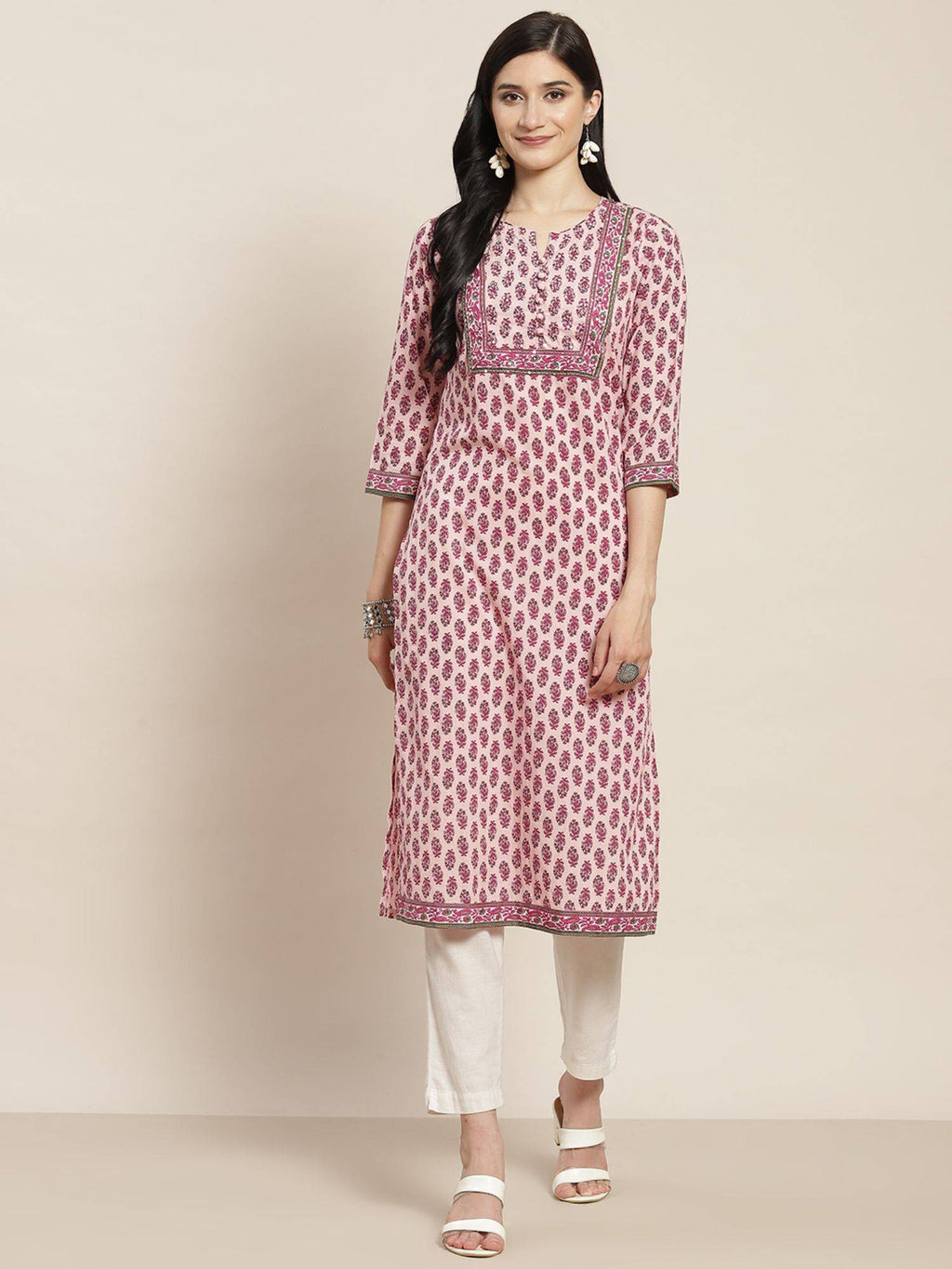 Women Lavender Ethnic Motifs Printed Sequin Work Pure Cotton Straight Kurta | FY93 - view 1
