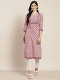 Women Lavender Ethnic Motifs Printed Sequin Work Pure Cotton Straight Kurta | FY93 - view 1