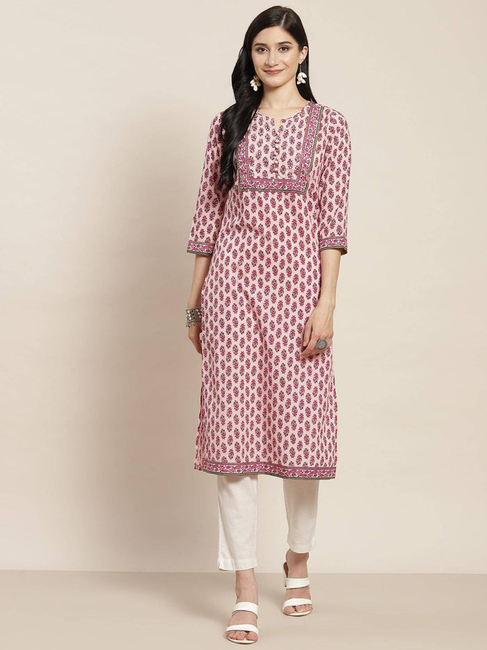 Women Lavender Ethnic Motifs Printed Sequin Work Pure Cotton Straight Kurta | FY93 - view 1