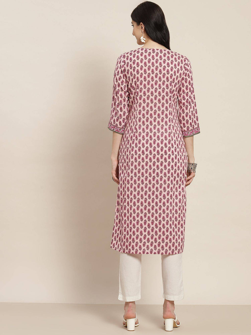 Women Lavender Ethnic Motifs Printed Sequin Work Pure Cotton Straight Kurta | FY93 - view 4