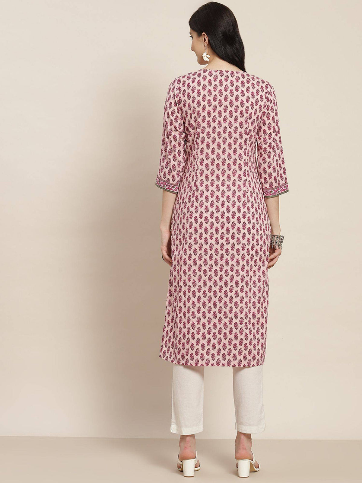 Women Lavender Ethnic Motifs Printed Sequin Work Pure Cotton Straight Kurta | FY93 - view 4
