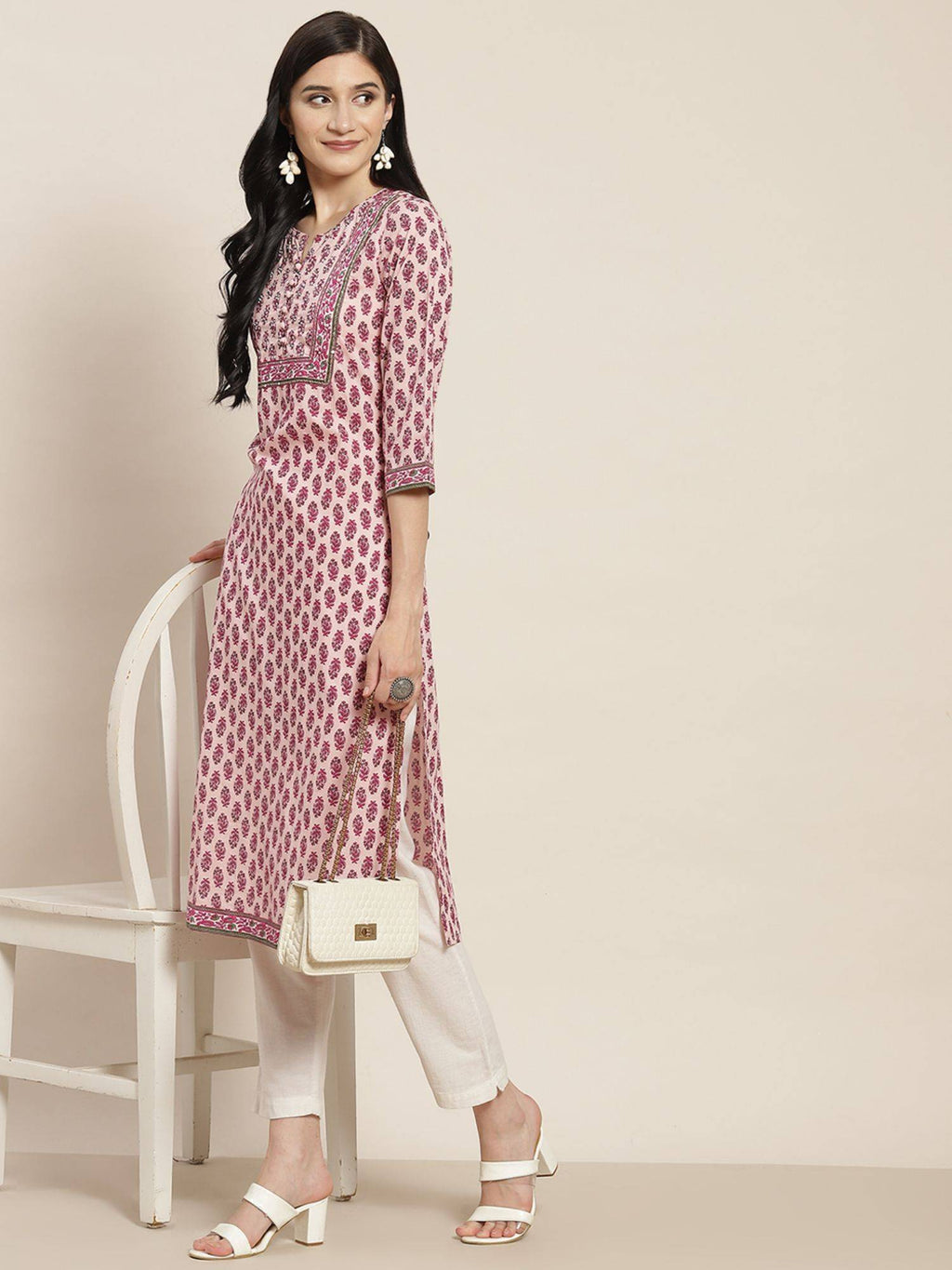 Women Lavender Ethnic Motifs Printed Sequin Work Pure Cotton Straight Kurta | FY93 - view 5