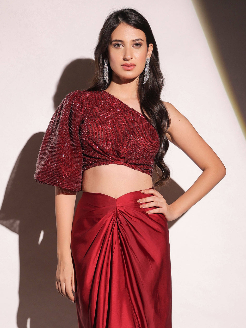 Vermilion Veil Dazzling Red Crop Top | CT61 - view 5