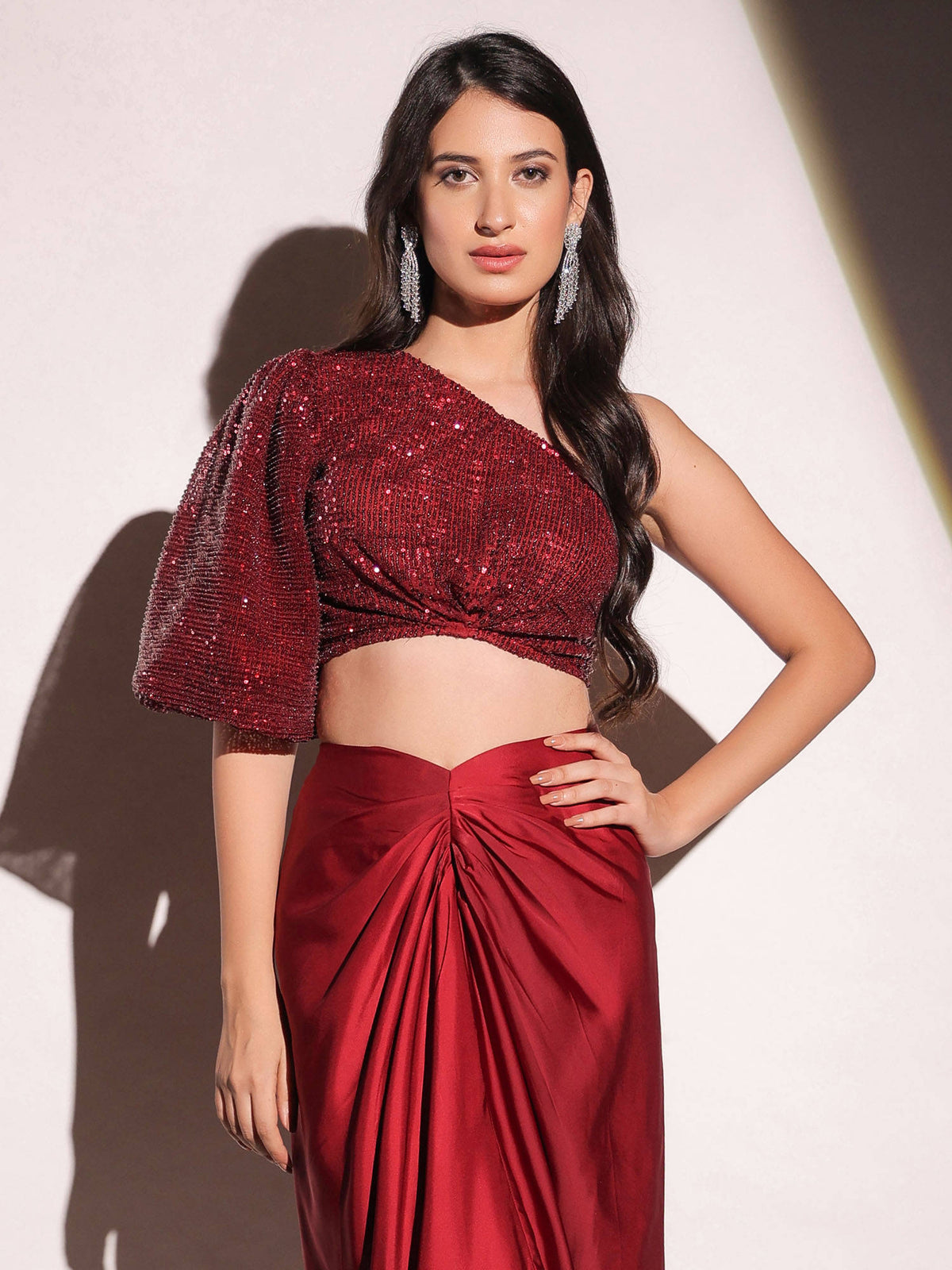 Vermilion Veil Dazzling Red Crop Top | CT61 - view 5