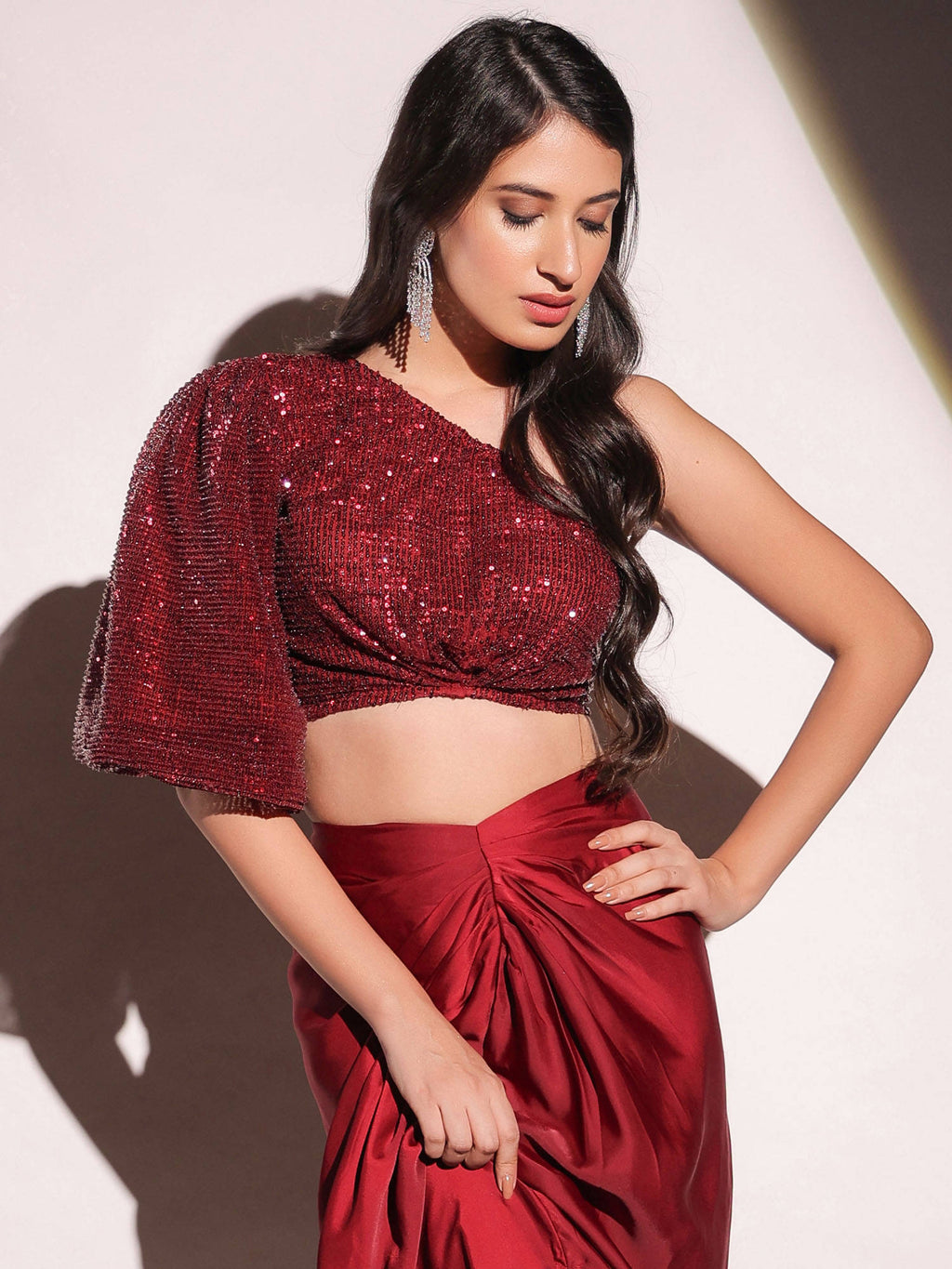 Vermilion Veil Dazzling Red Crop Top | CT61 - view 6