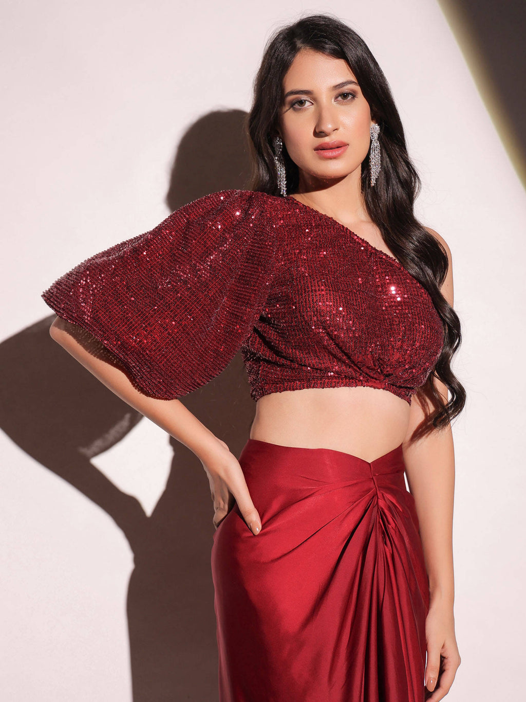 Vermilion Veil Dazzling Red Crop Top | CT61 - view 7