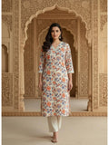 Womens Peach Cotton Flex Floral Printed Kurta | KDG - view 1
