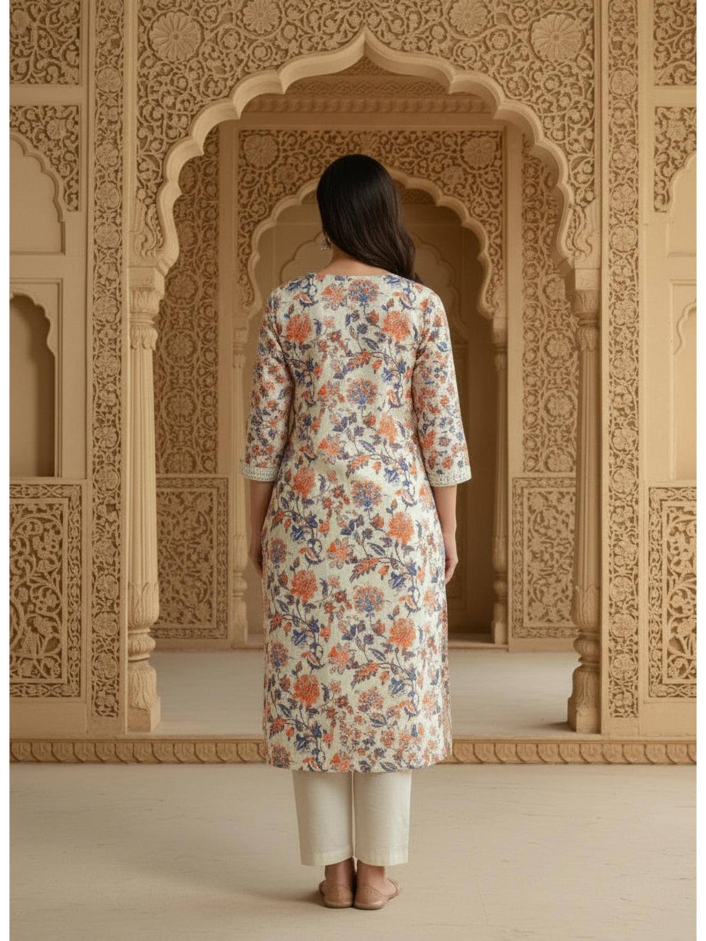 Womens Peach Cotton Flex Floral Printed Kurta | KDG - view 6