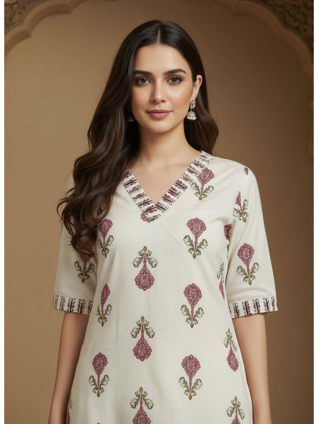 Womens White Cotton Flex Floral Printed Kurta | U3S - view 2