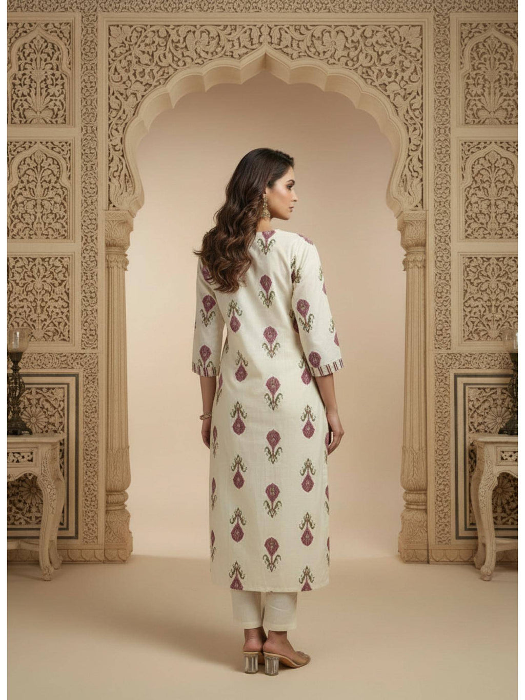 Womens White Cotton Flex Floral Printed Kurta | U3S - view 6