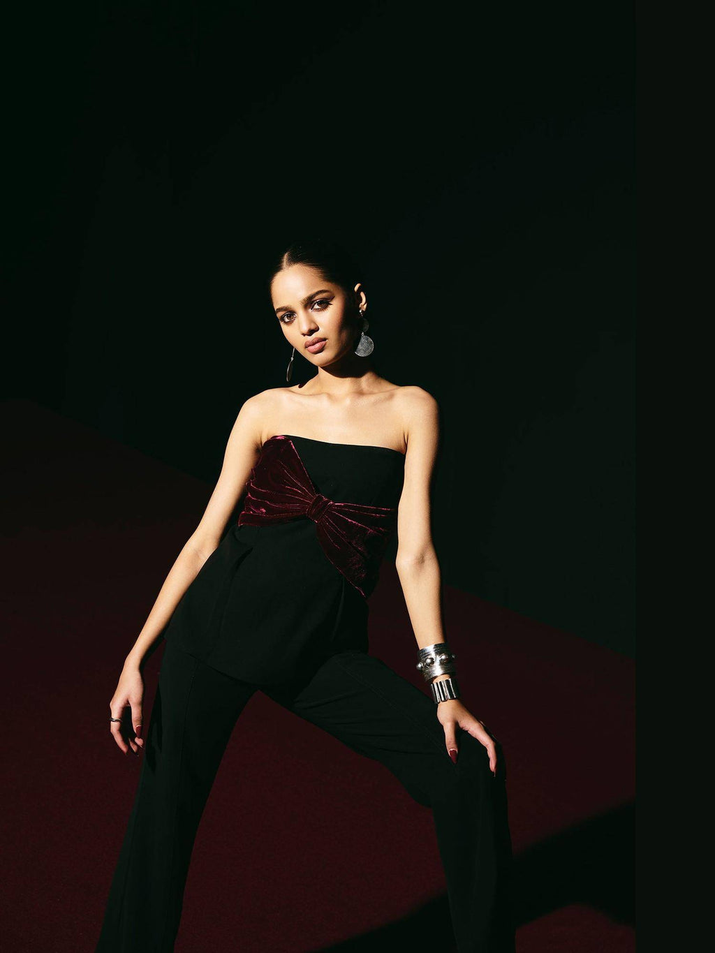 Womens Sienna Bow Black Peplum Top | pt51 - view 1