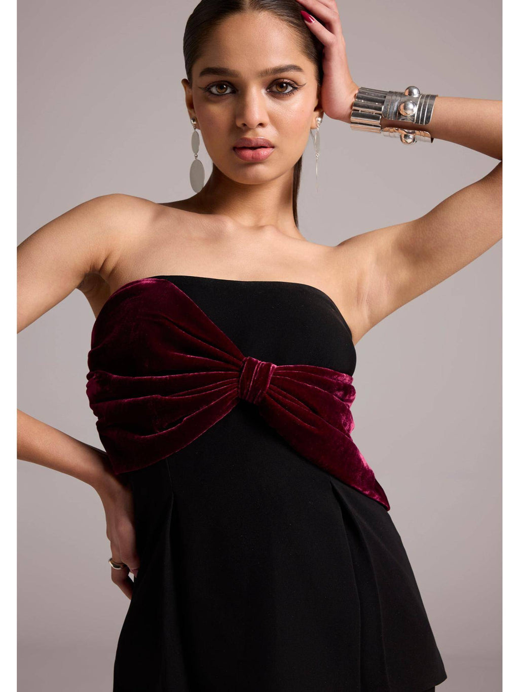 Womens Sienna Bow Black Peplum Top | pt51 - view 4