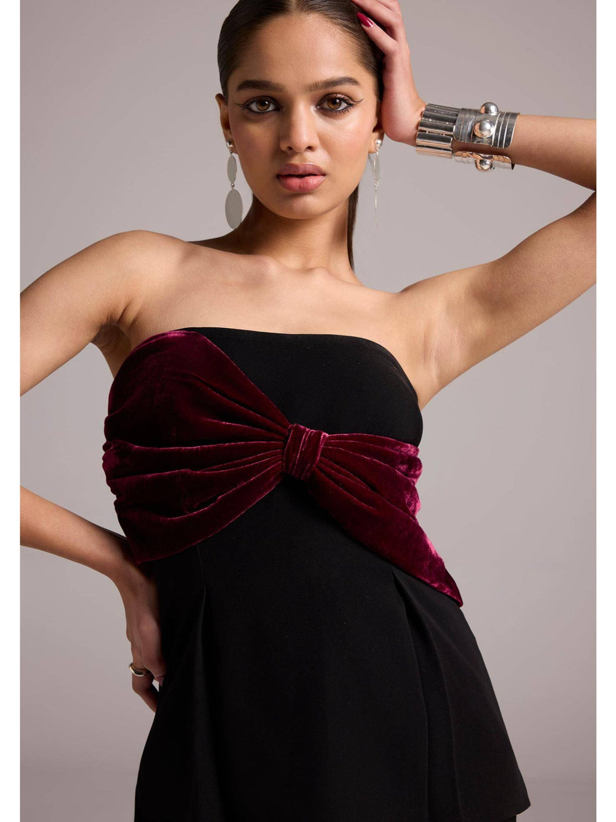 Womens Sienna Bow Black Peplum Top | pt51 - view 4