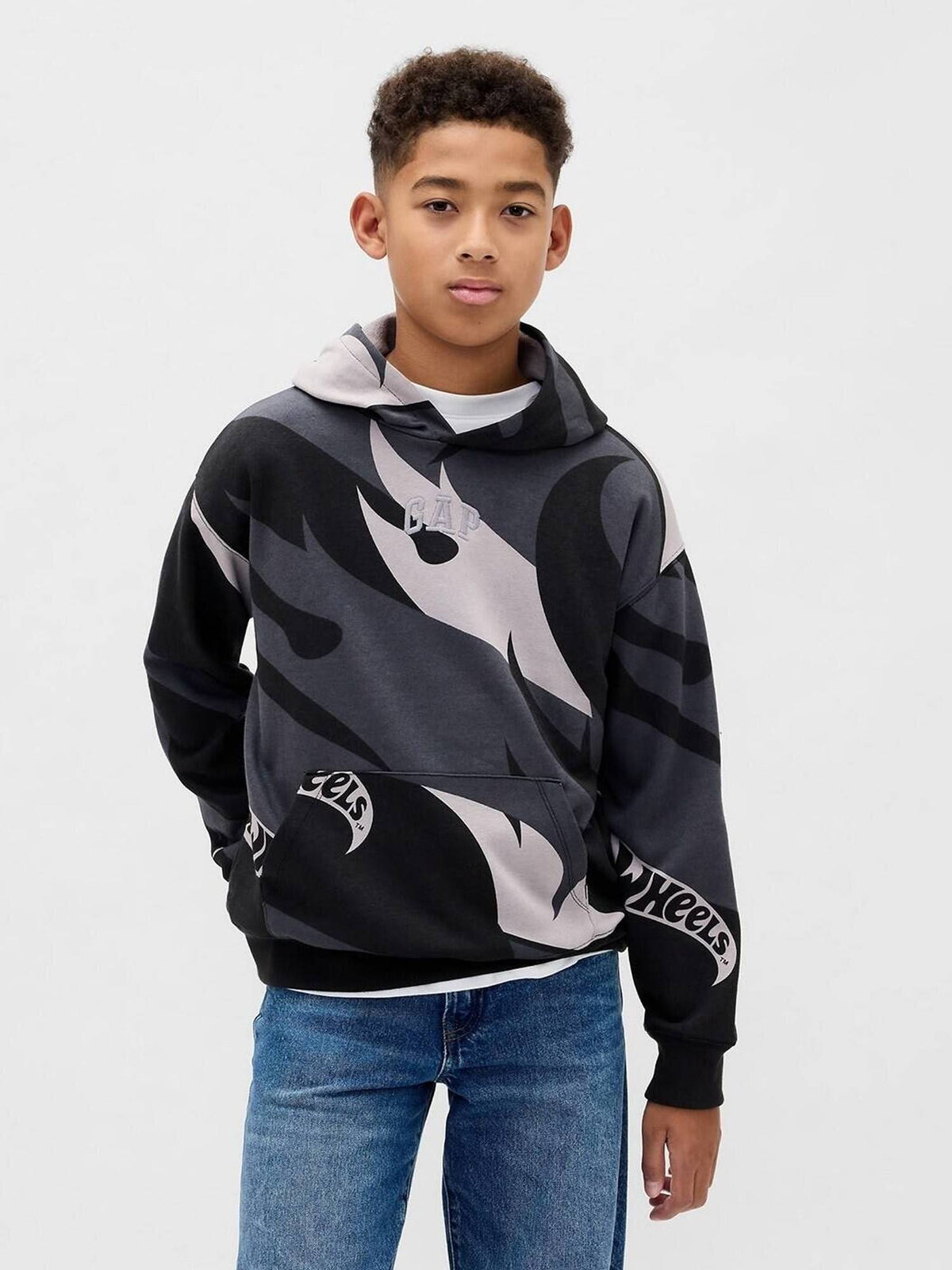 Boys Grey Casual Knitted Hooded Neck Printed Full Sleeves Hoodie | HD56 - view 1