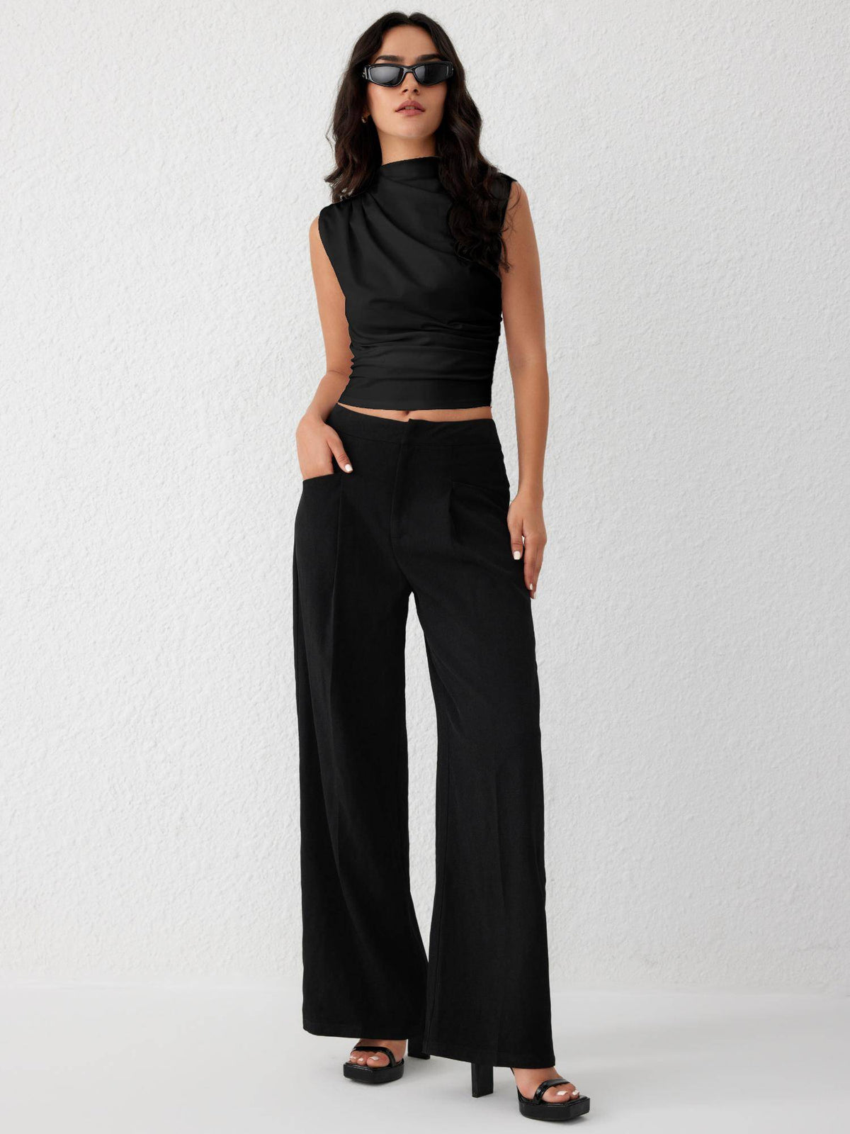 Asymmetrical High Neck Ruched Crop Top | TT98 - view 20