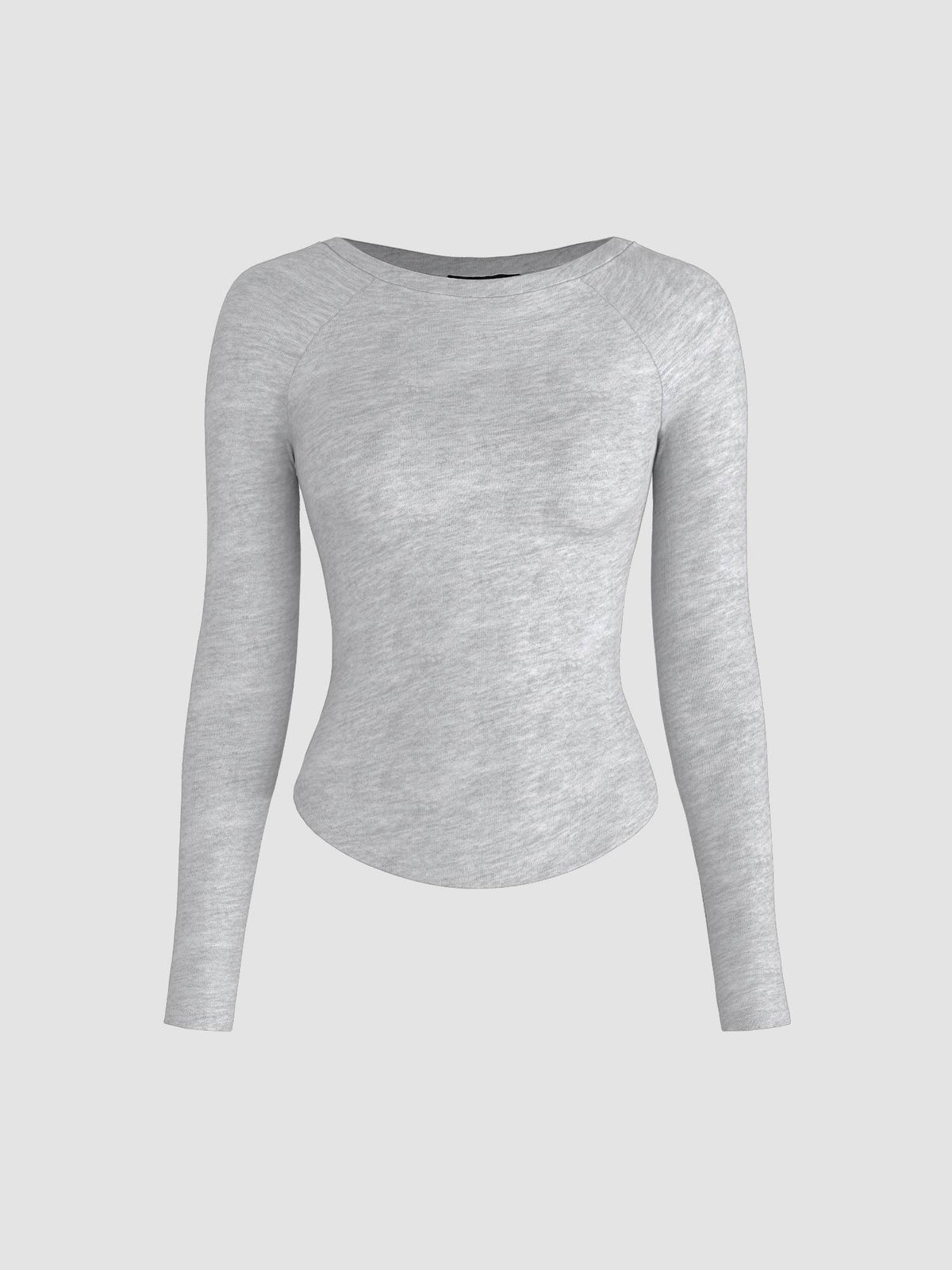 Grey Round Neckline Solid Long Sleeve Tee | TS56 - view 1