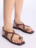 Womens Burgundy One Toe Metal Accent Sandals | SD89 - view 1