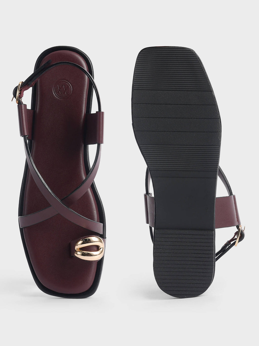 Womens Burgundy One Toe Metal Accent Sandals | SD89 - view 5