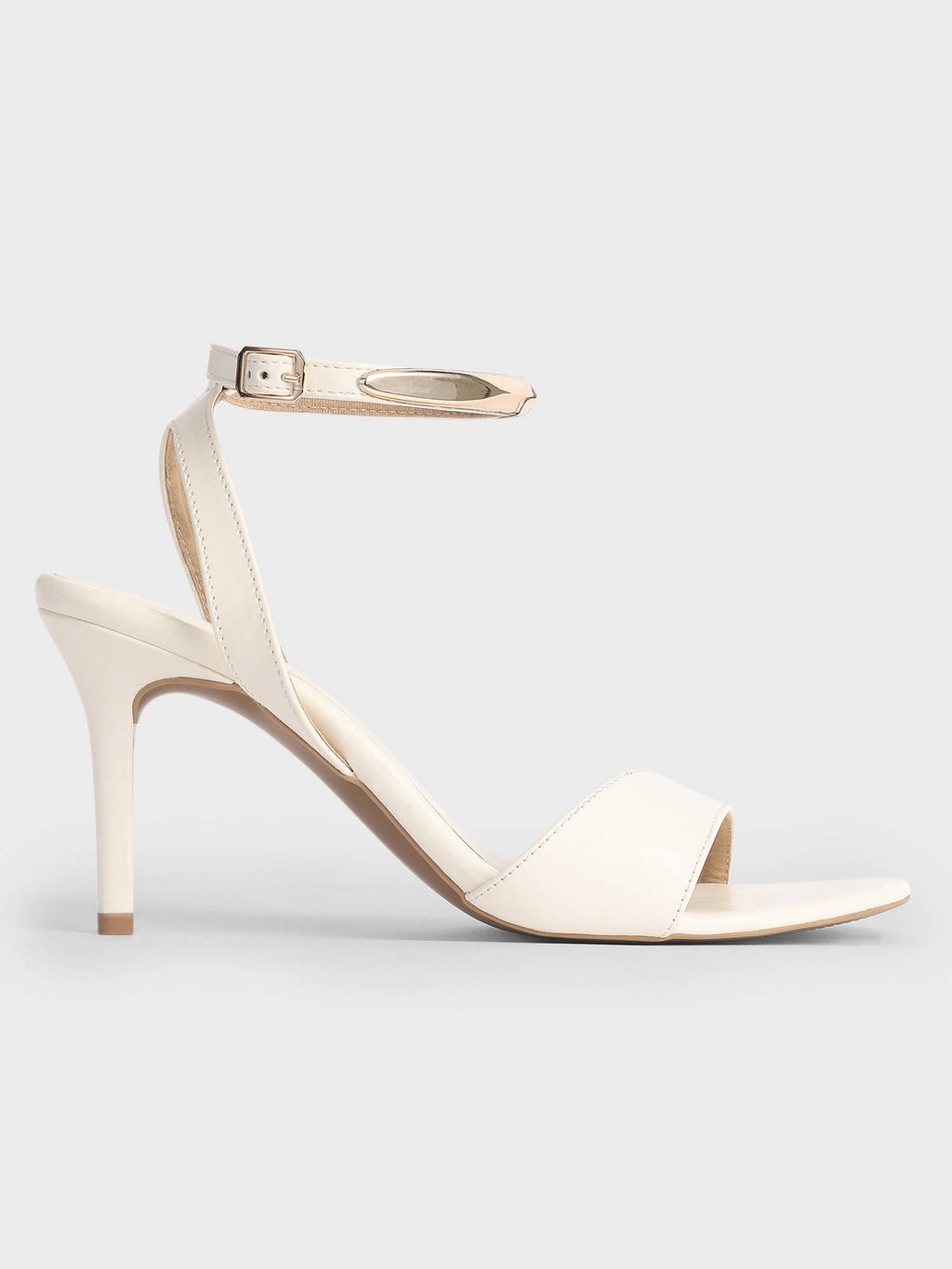 Off White Round Toe Ankle Strap Stiletto Heel for Women | H78 - view 3