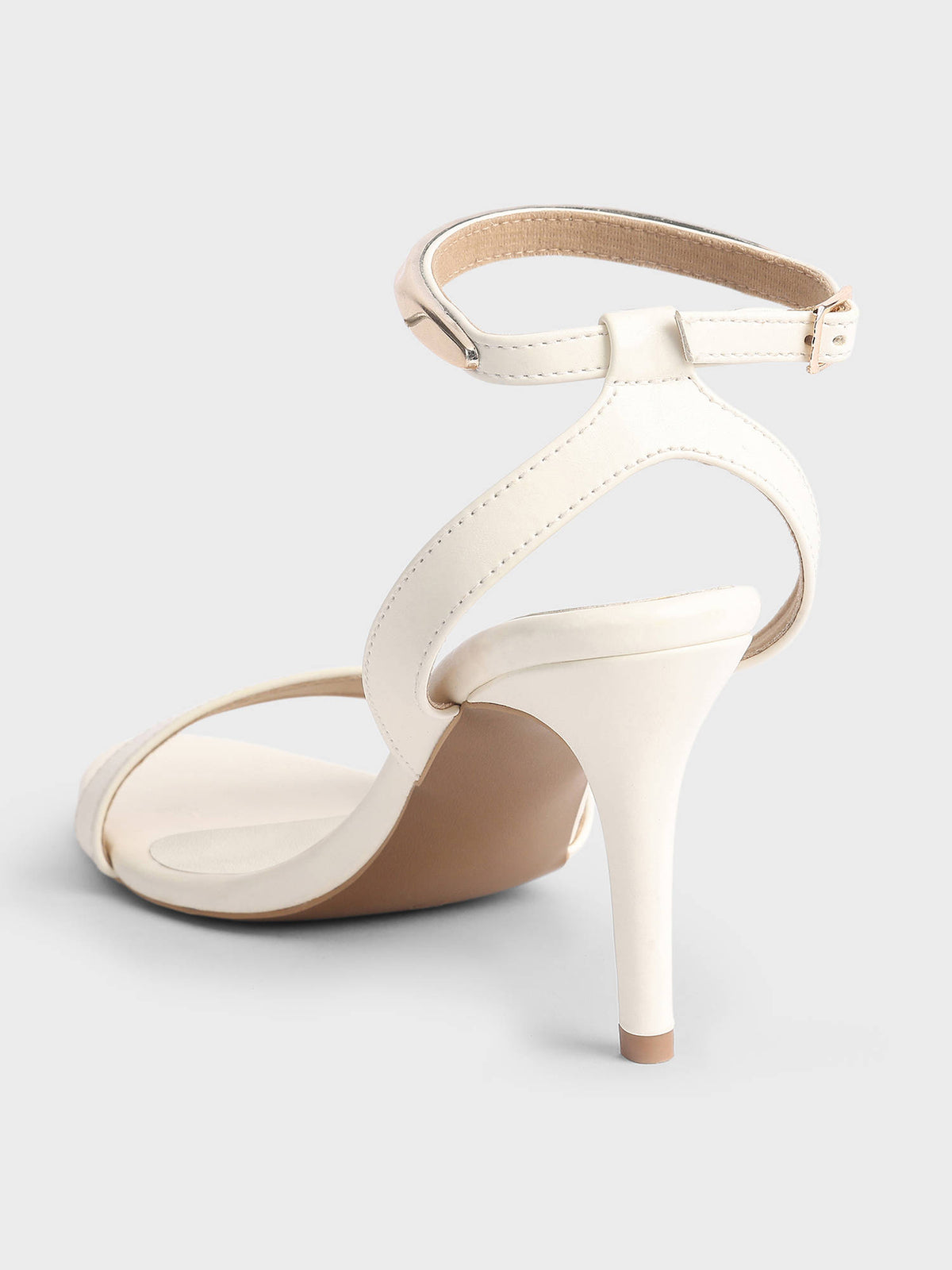 Off White Round Toe Ankle Strap Stiletto Heel for Women | H78 - view 4