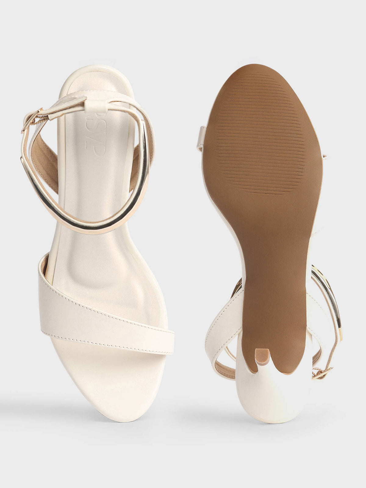 Off White Round Toe Ankle Strap Stiletto Heel for Women | H78 - view 5