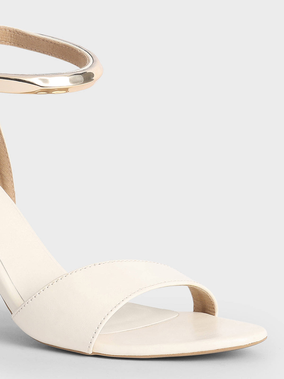 Off White Round Toe Ankle Strap Stiletto Heel for Women | H78 - view 6