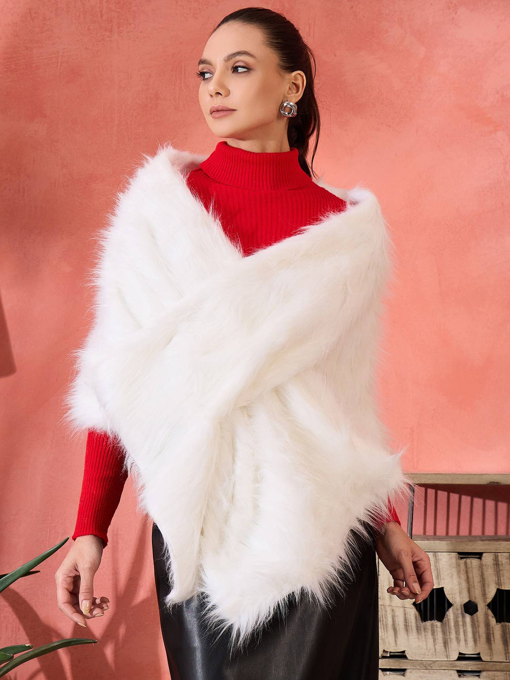 Pure White Faux Fur Cape | JC78 - view 1