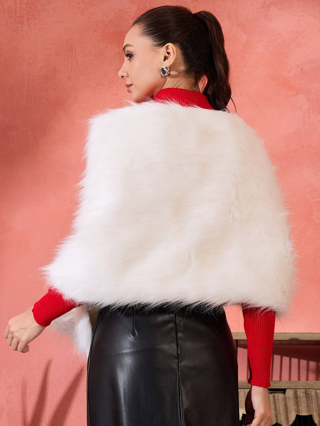 Pure White Faux Fur Cape | JC78 - view 2