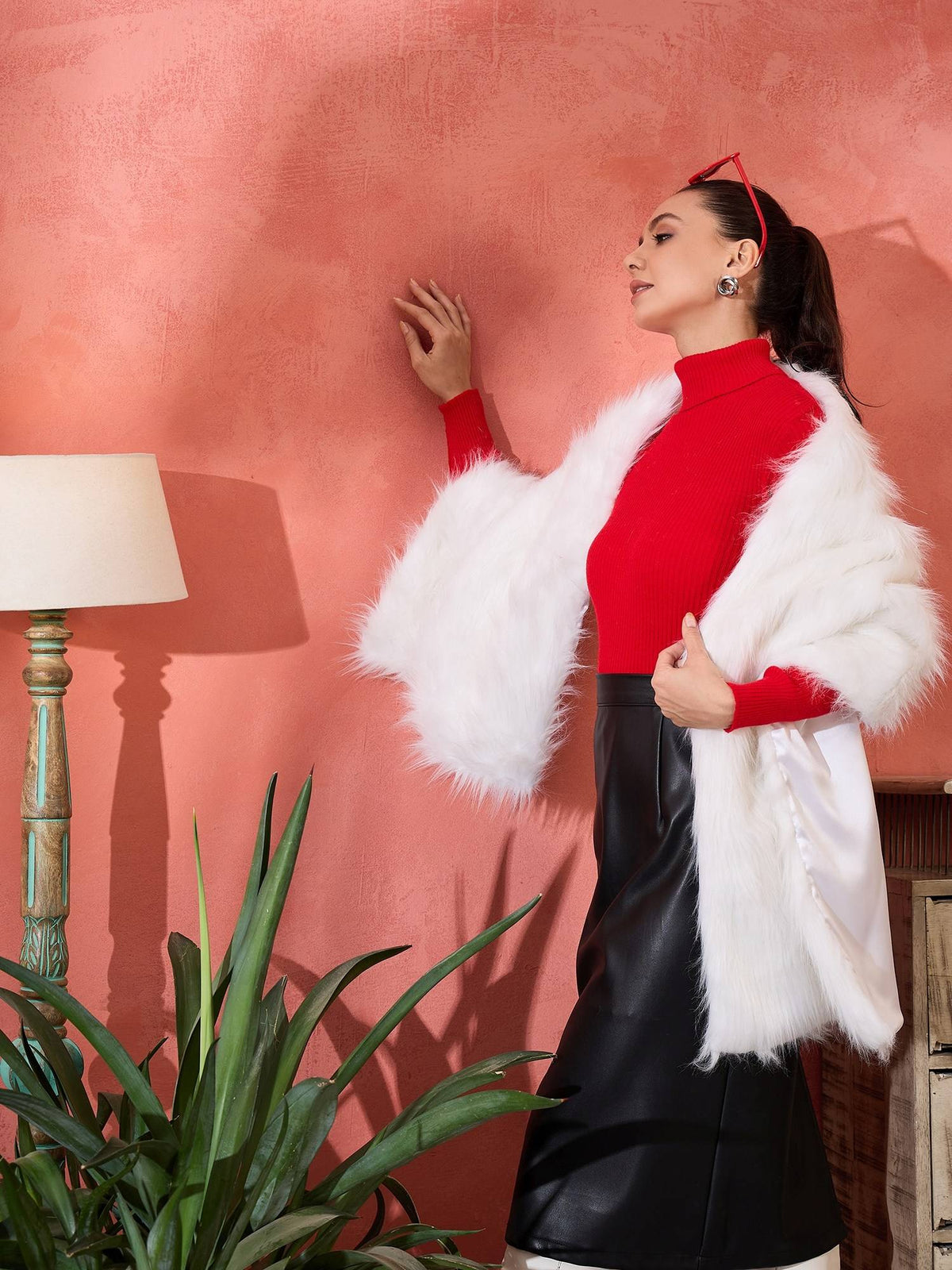 Pure White Faux Fur Cape | JC78 - view 4
