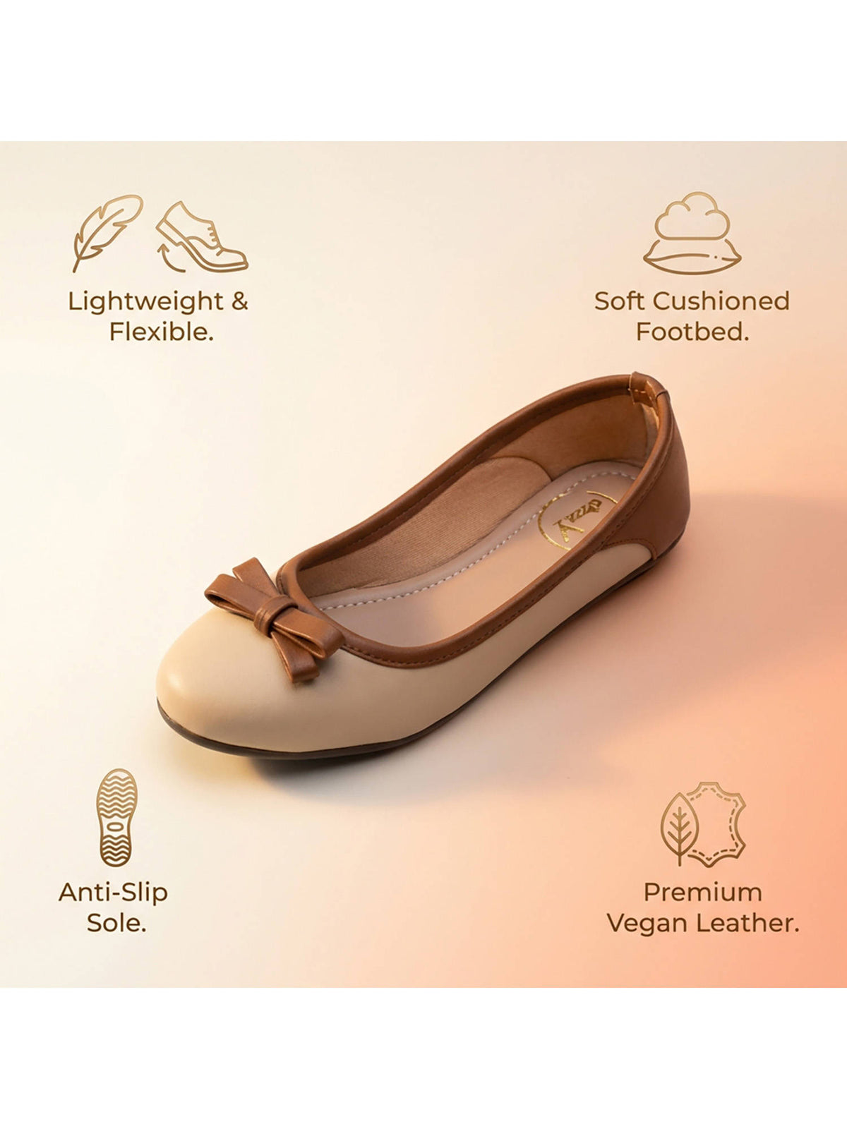 Women Beige Bow Cushioned Ballerinas | F61 - view 3