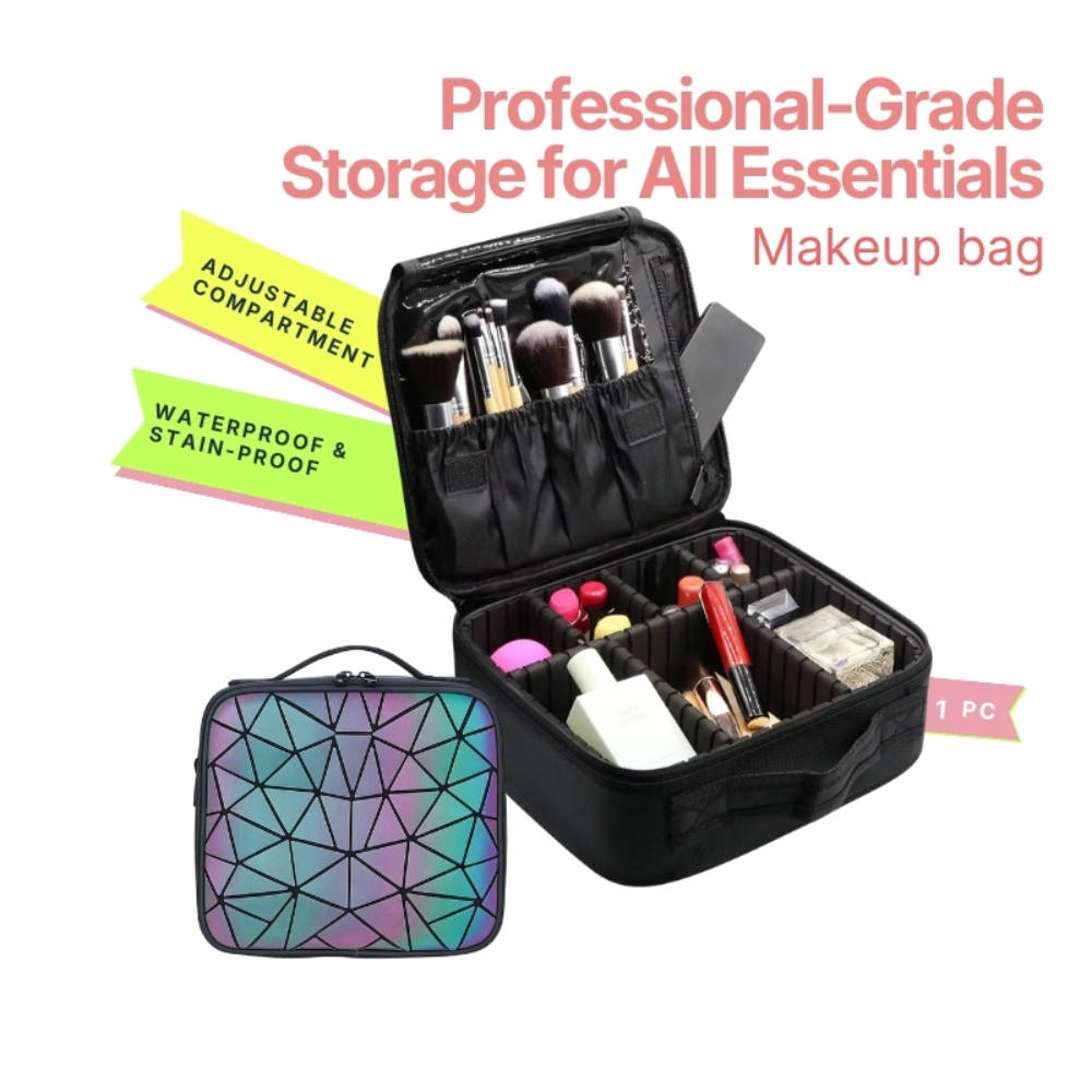 Professional Makeup Cosmetics Storage Bag/Pouch with Adjustable Compartment - Rainbow | C83 - view 1
