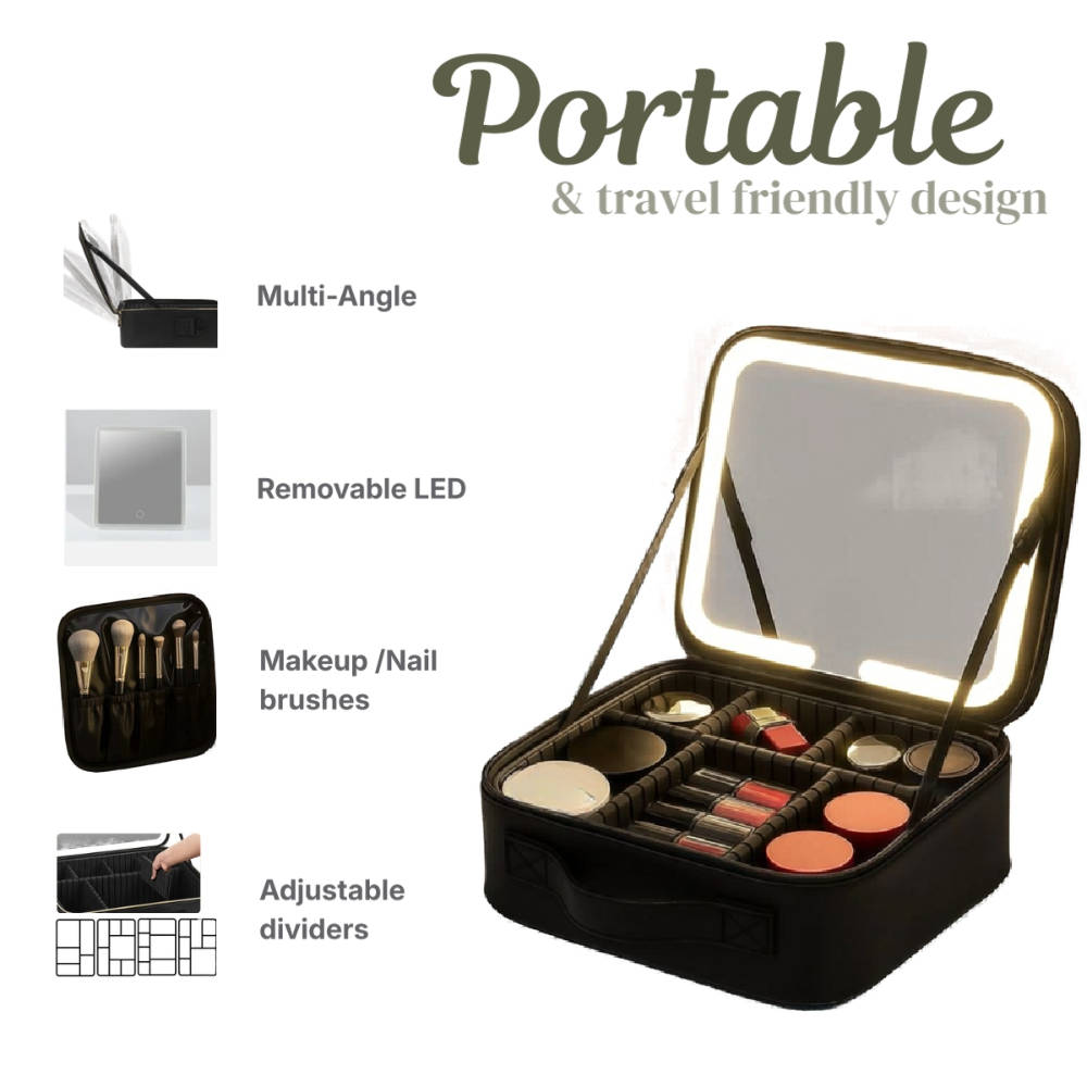 Travel Makeup Bag With Led Mirror - Black | C83 - view 2