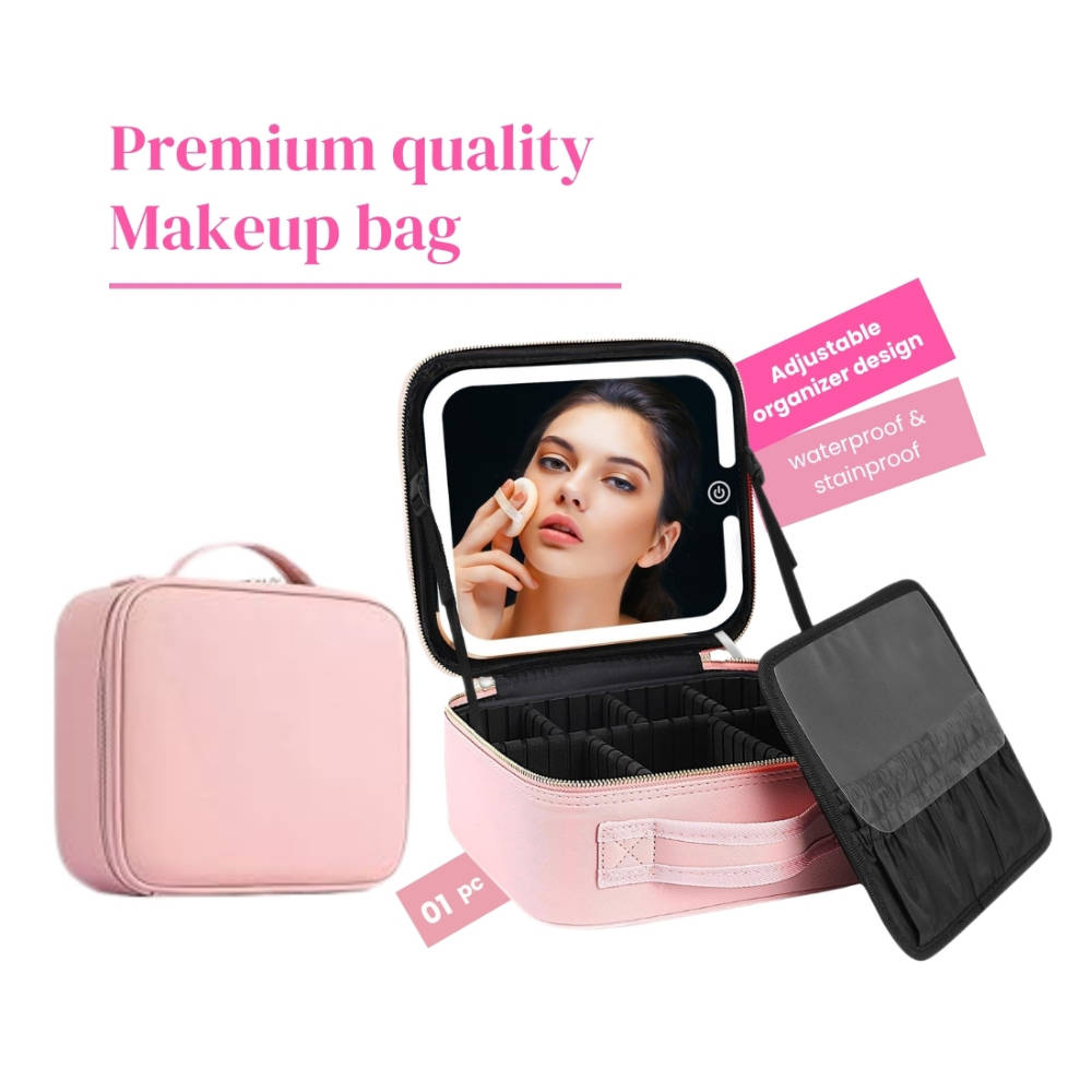 Travel Makeup Bag With Led Mirror- Rose Gold | C83 - view 1