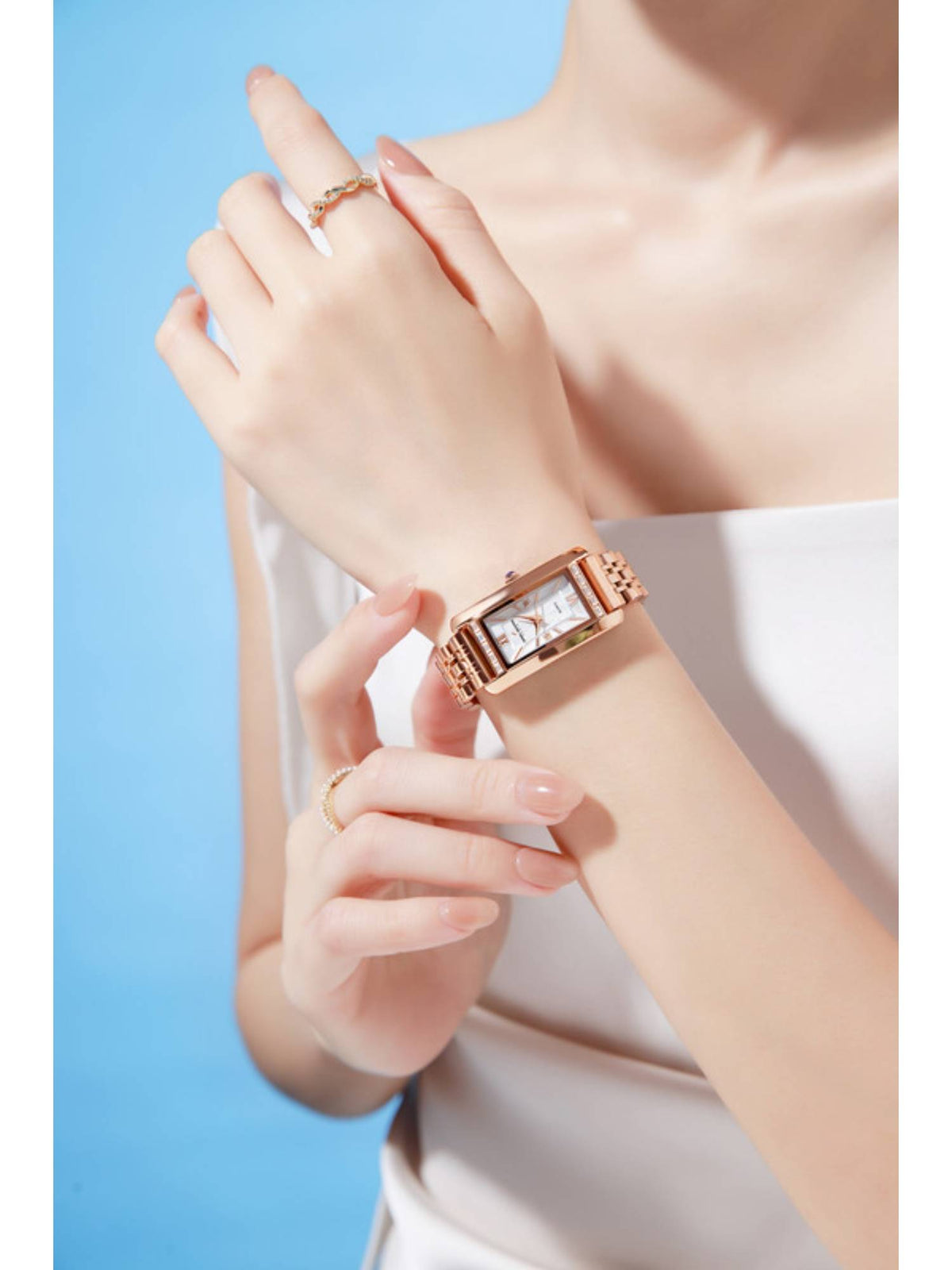 Paris Solferino Collection Analog Rectangular White Watch for Women-DHW2010 | W92 - view 8
