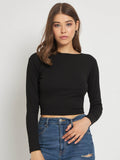 Women Black Solid Ribbed Crop Top | CT61 - view 1